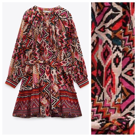 Zara Pink/Black Geometric Printed Mini Dress. Size L. - Picture 3 of 8